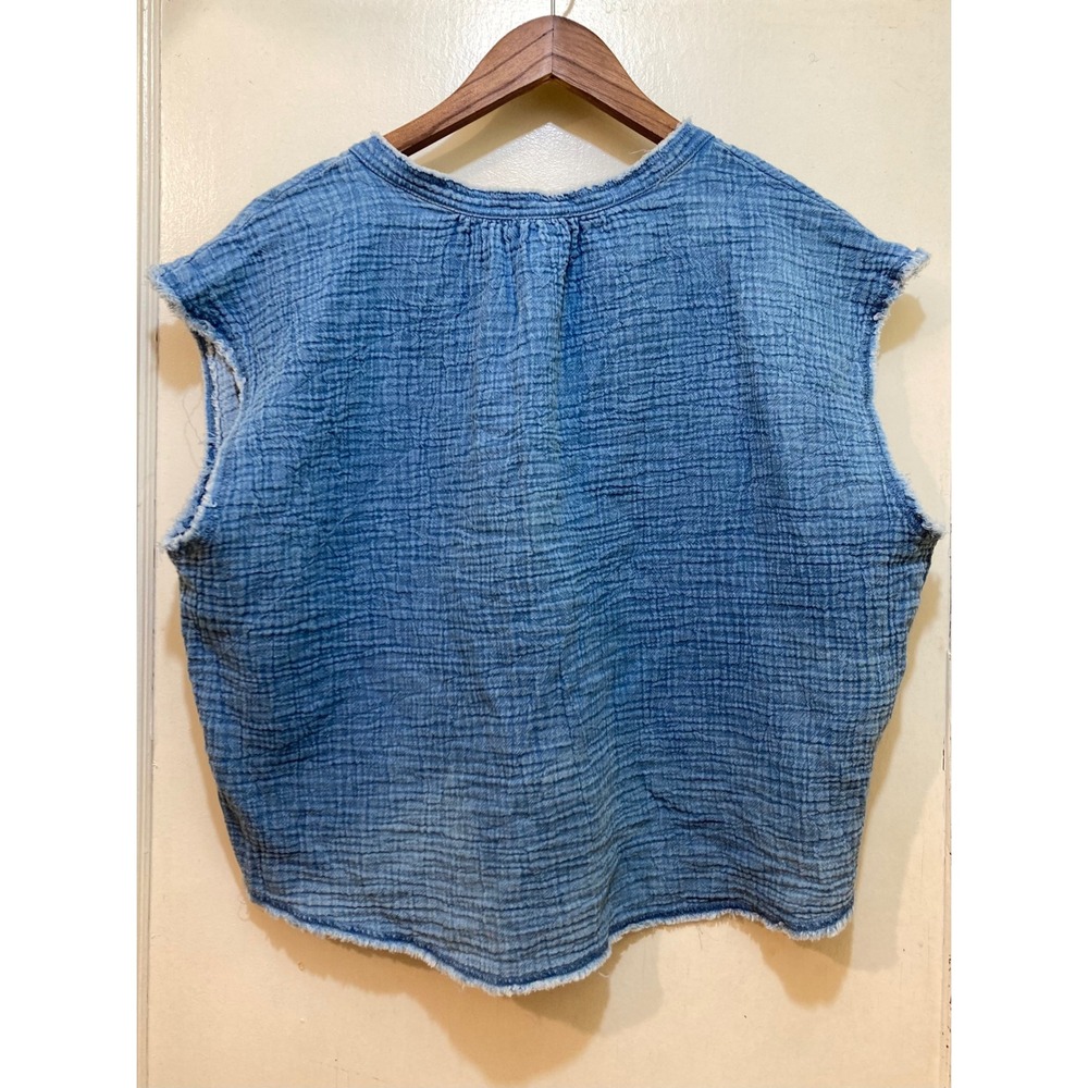 Aerie Double Gauze Crinkle Top M Sleeveless High Low Raw Hem Boho Coastal Beach - Picture 2 of 10